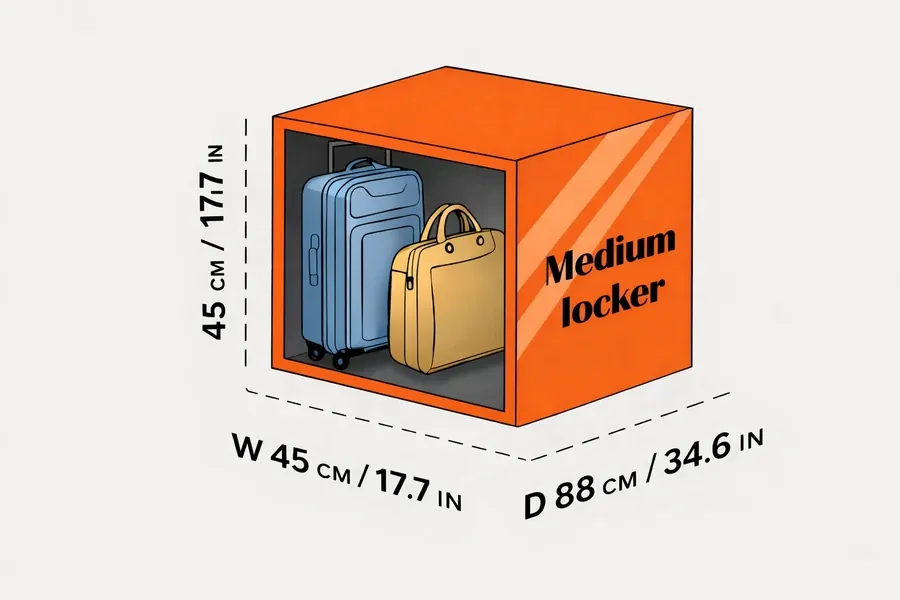 Medium luggage locker dimensions – 45x45x88cm, Prague